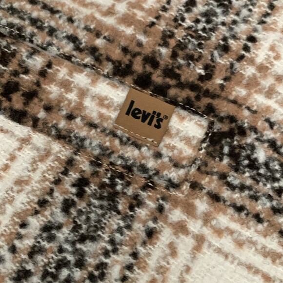 NWT Levi’s Ivory & Brown Plaid Zip Button Midi Maxi Shacket Coat - Picture 7 of 9
